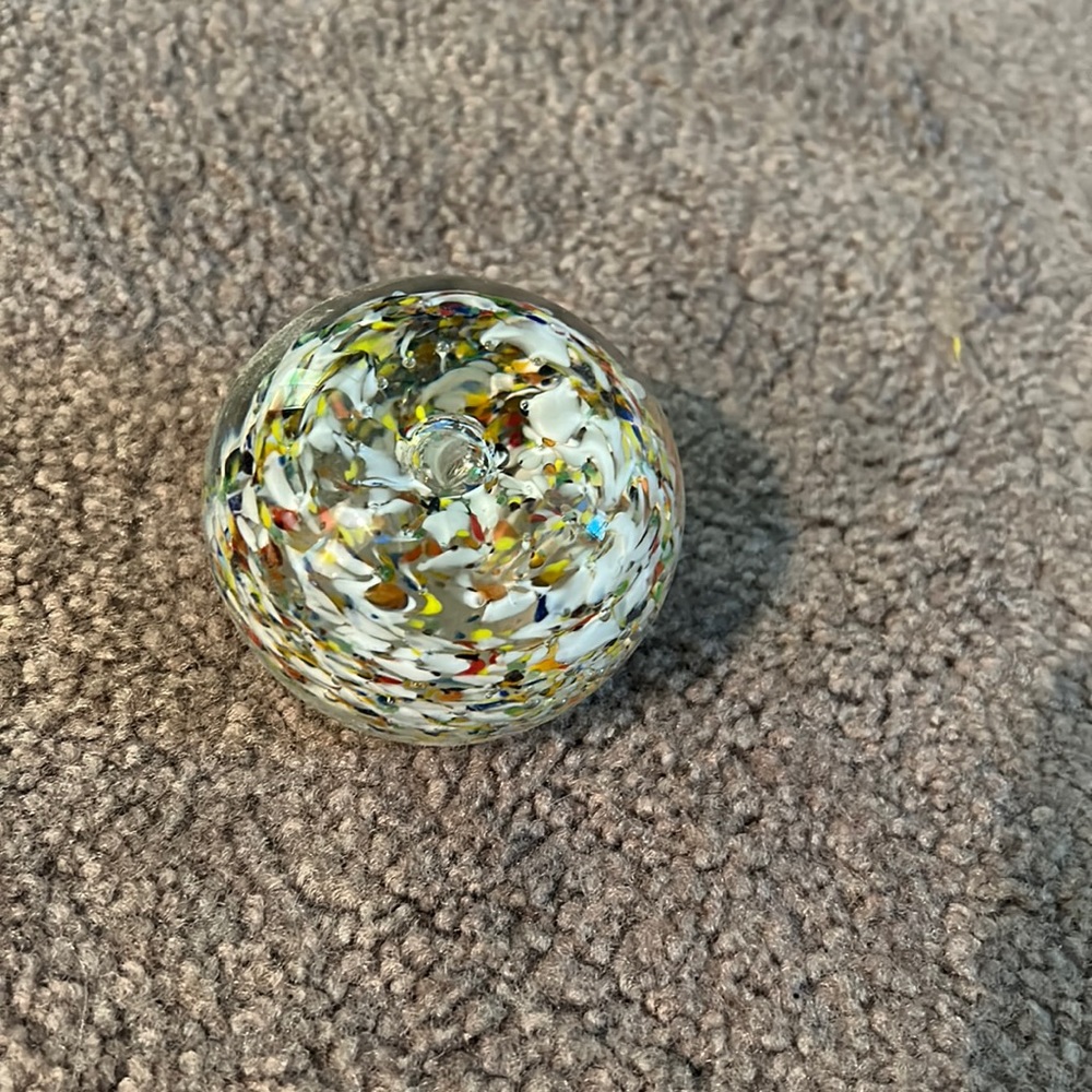 NWOT glass Paperweight with multicolored interior